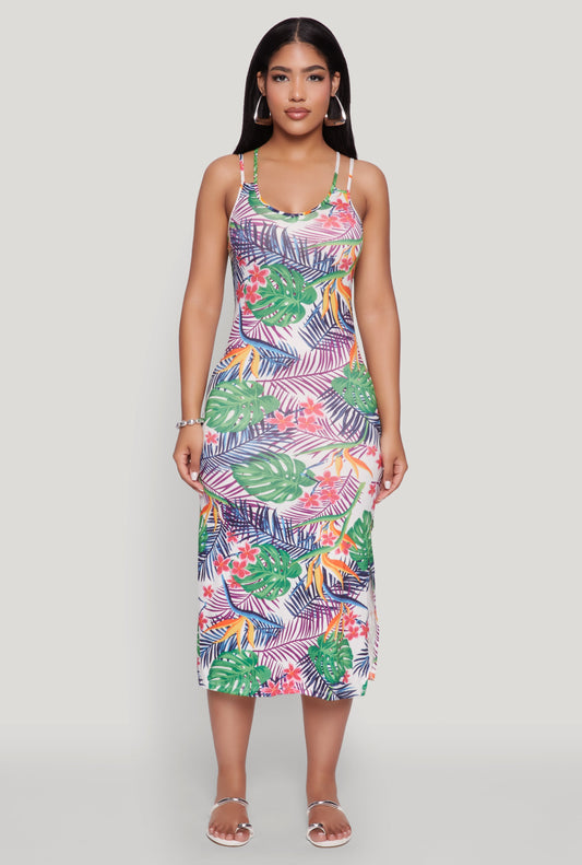 Tropical Print Double Strap Cami Dress