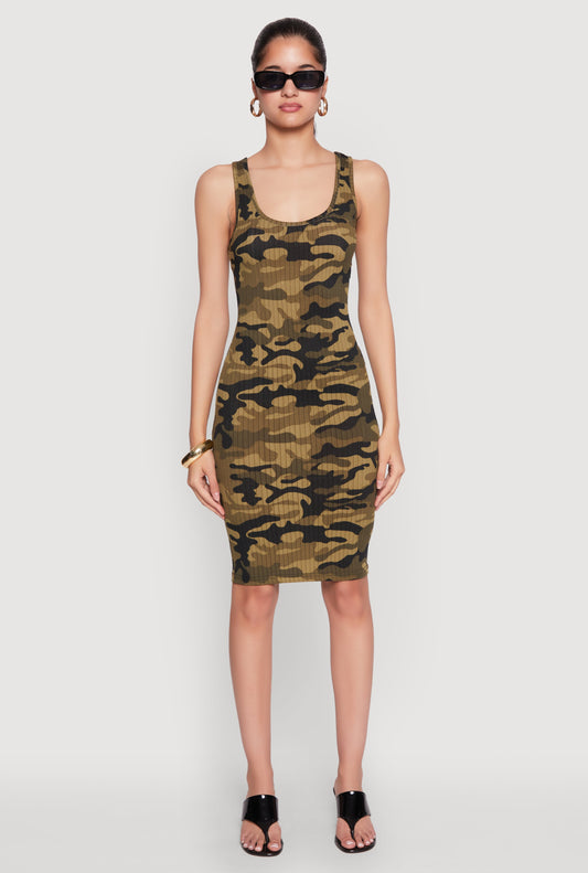 Patterned Scoop Neck Tank Dress