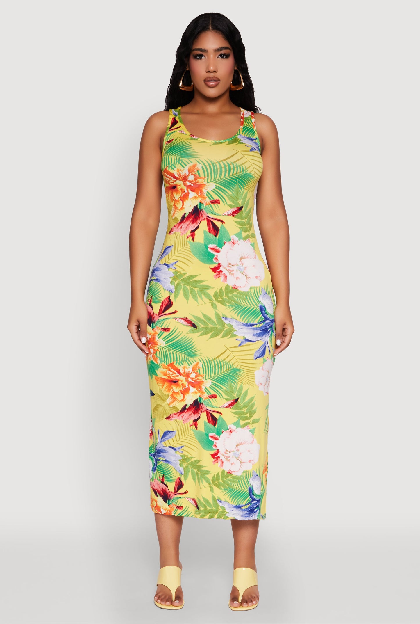 Tropical Floral Print Tank Maxi Dress