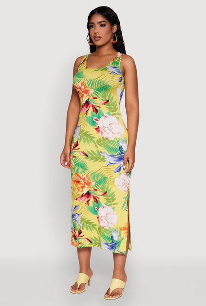 Tropical Floral Print Tank Maxi Dress