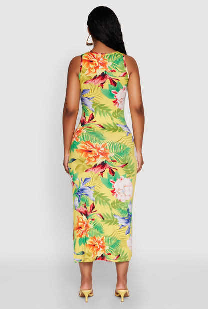 Tropical Floral Print Tank Maxi Dress