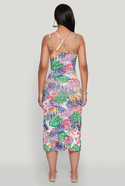 Tropical Print Double Strap Cami Dress