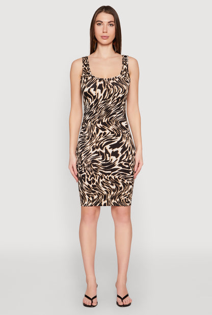 Patterned Scoop Neck Tank Dress