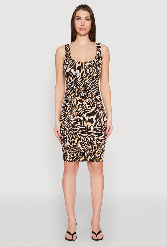 Patterned Scoop Neck Tank Dress