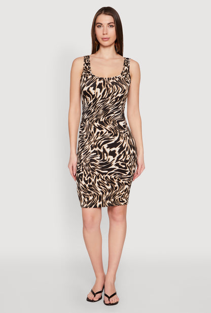 Patterned Scoop Neck Tank Dress