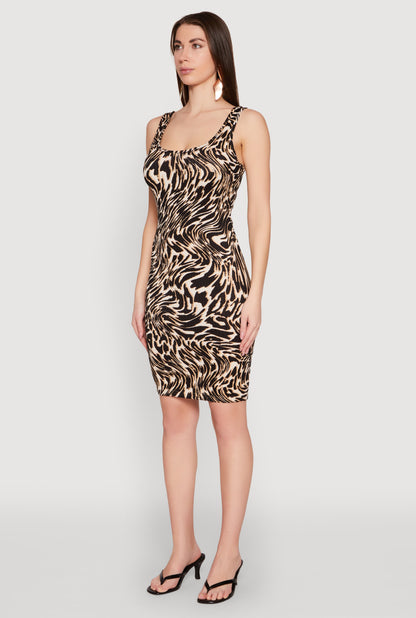 Patterned Scoop Neck Tank Dress