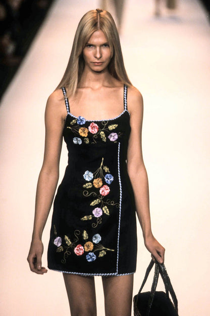 3-D Pansy Embroidered on Linen Dress