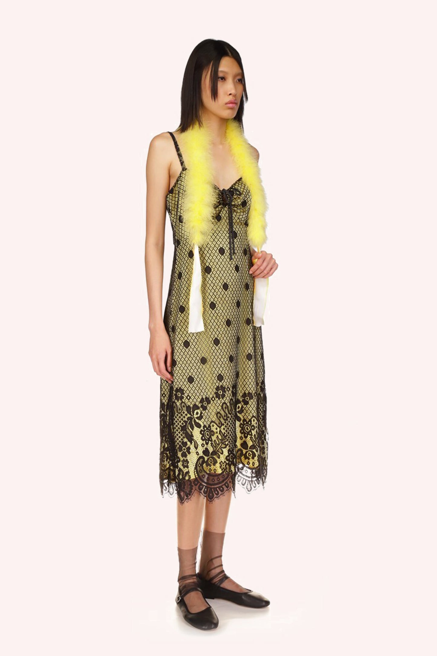 Washed Satin With Lace Dress