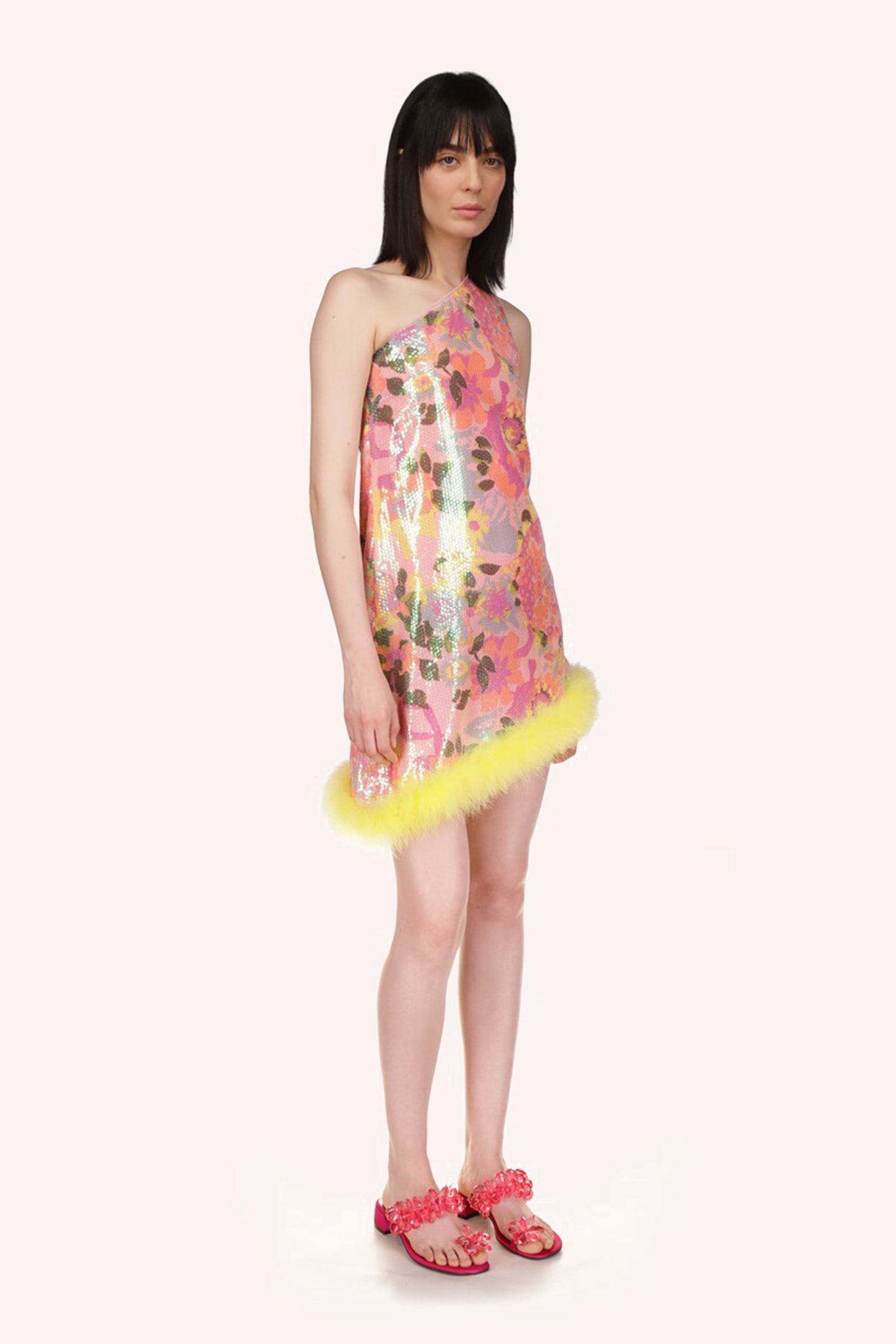 Dahlias Iridescent Sequin Asymmetrical Dress