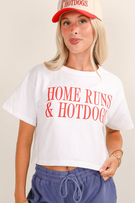 White Home Runs & Hot Dogs Cropped Tee
